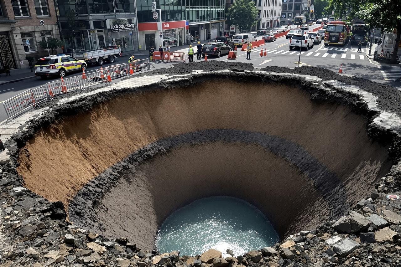 爆料图集视频:地铁施工路面塌陷现场全景图集 爆料 - 地铁施工路面塌陷现场全景图集